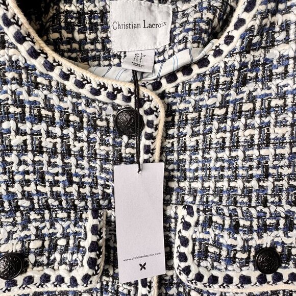 NWT Christian Lacroix Tweed Collarless Cropped Blazer - Picture 5 of 13